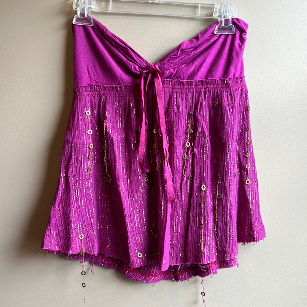 Free People magenta strapless embellished tank top